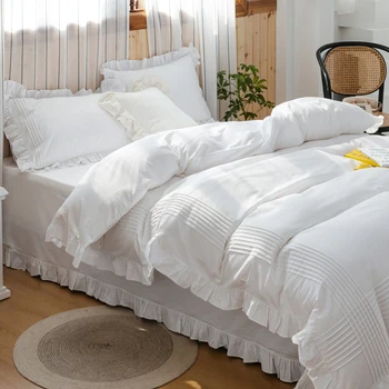 Super Pārdošanas balta gultas komplekts Elegantā roku darbs Savirmot sega sedz komplekts Princess Queen bed set Home (sākuma palagu kokvilnas spilvendrānas