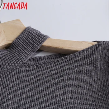 Tangada korejas elegantas sievietes shouder off augstu uzrullētu apkakli džemperis vintage dāmas sexy mīksti adīts džemperis topi BC91