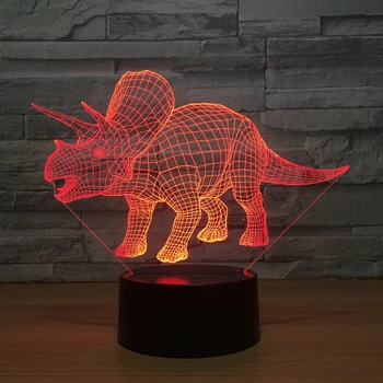 Triceratops 3D Dinozauru Lampas LED Dekoratīvās Personības Galda Lampa Dāvanu Touch LED Krāsains, Sauss Akumulators USB Divējāda lietojuma Barošanas