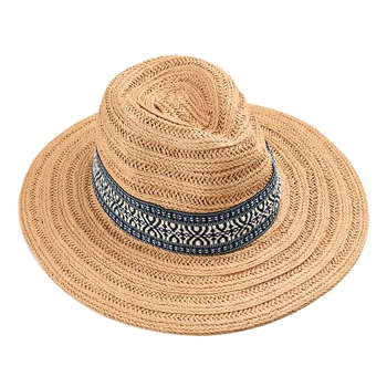 Vasaras 2020. gadam, liela mēroga malām salmu austas salmu austi gredzenu fringed pludmales cepure, sauļošanās liels džeza salmu cepure, cepure pludmales cepures sieviešu