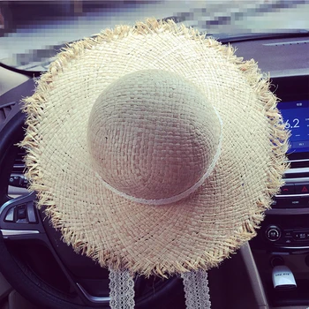 Vasaras cepure sievietēm, Rafija salmu cepure ar platām dāma elegants mežģīņu josta pludmales cepure Sombrero Mujer salokāms ceļojumu klp sievietēm