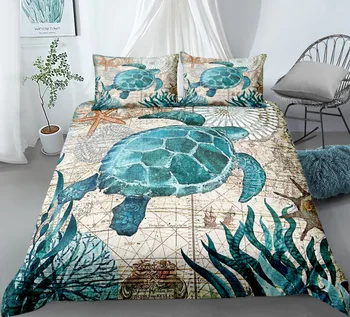 Vintage jūras dzīvi, digital art gultas komplekts karalis, karaliene dubultā pilnu dvīņu viena izmēra gultas veļas komplekts