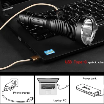WUBEN Super Jaudīgs Led Lukturītis Lukturītis USB Lādējamu Cree XHP70 3200 Lm 26650 Akumulatora Sasniegt 454M Gaismas T102