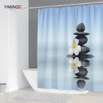 YIMING Zen dušas aizkars 3D akmeni un tekošu ūdeni Budas dušas aizkars ūdensizturīgs pelējuma pierādījumu, aizkaru mazgājams Zen dušas aizkars