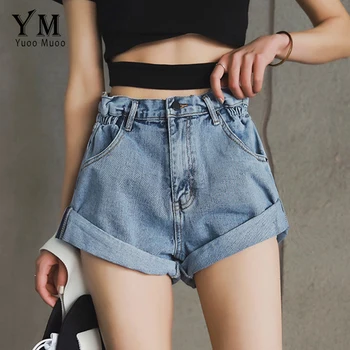 YuooMuoo Vintage Augsta Vidukļa Gofrētu Džinsa Bikses Sievietēm 2019 Korejiešu Stilā Casual Bikses, Džinsi Vasarā Karstā Īsās Bikses Sievietēm