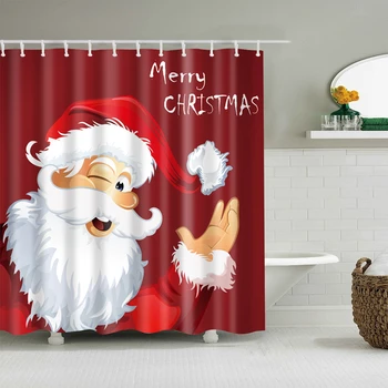 Ziemassvētku un Santa Claus Kaķis Poliestera Audums Dušas Aizkaru Dekori Moderns Dizains Print Ūdensizturīgs Aizkari Vannas Dušas 16