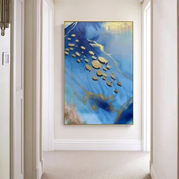Zilā Jūra Zelta Zivis Anotācija Eļļas Glezna uz Audekla Akrils Sienas Mākslas Gleznu par dzīvojamo Istabu Mājas Caudros Decoracion