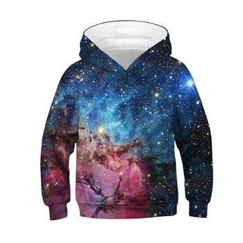 Zēni Meitenes Hoodies Smieklīgi 3d Iespiesti Kosmosa Galaxy Hoody sporta Krekls Bērniem Plānas garām Piedurknēm Lielgabarīta pelēkā vārna Pusaudžu Streetwear