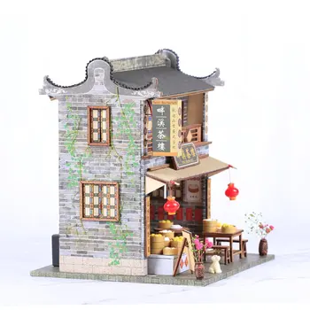 Ķīnas Tējnīca, Ēkas Modeli, Puzzle Rotaļlieta DIY Miniatūra leļļu Namiņš Komplekts, Roku darbs, lai lelle ierīču modeļu Veidošanas komplekti, rotaļlietas,